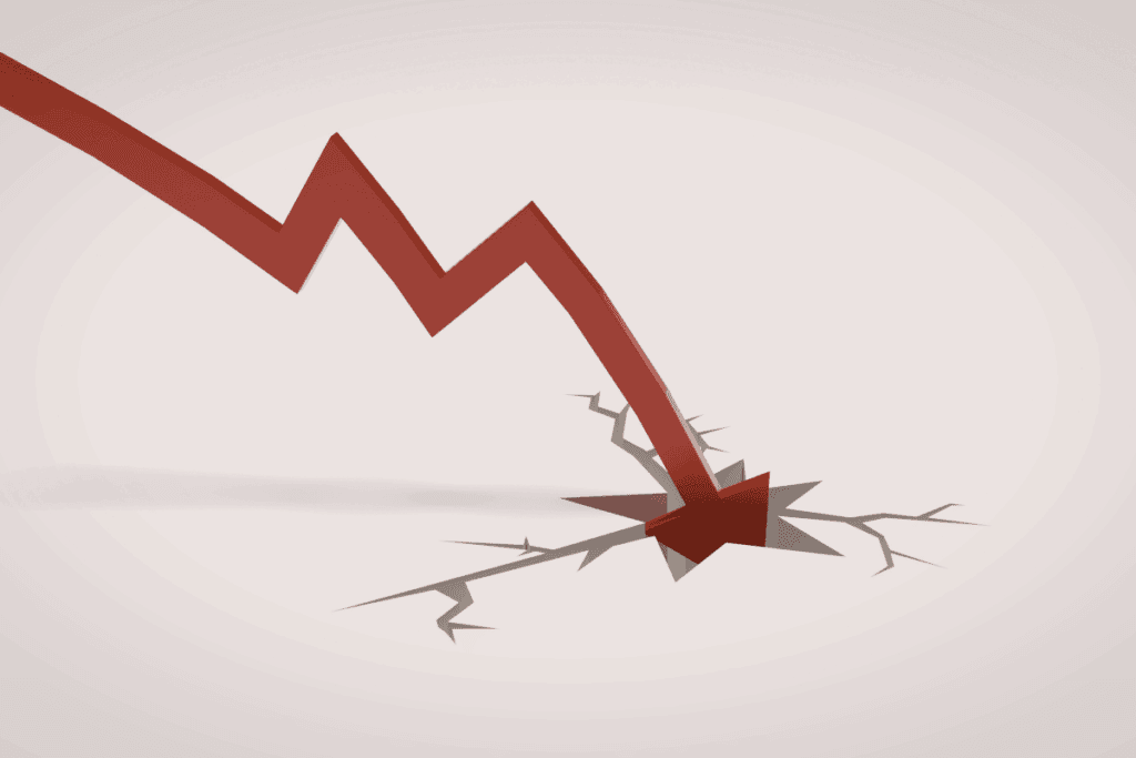 Falling arrow symbolizing credit score decline and financial impact.